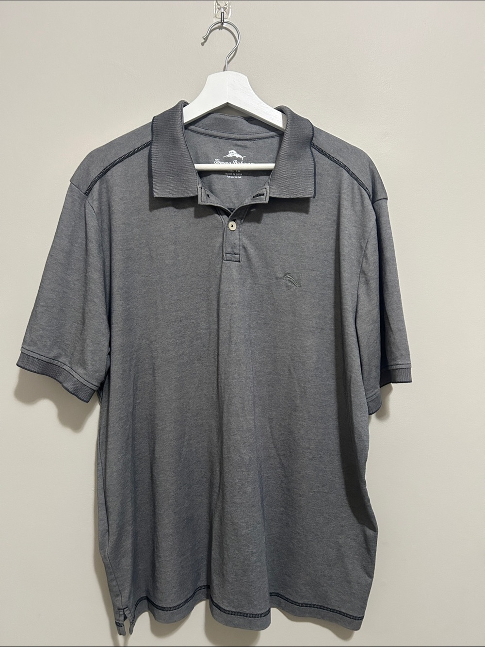 Tommy Bahamas Men's Grey Polo Shirt - Classic Short Sleeve